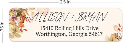 Rust Orange Floral Rolled Address Labels / 500 Personalized Return Address Labels/Designer Address Stickers in Elegant Plastic Dispenser