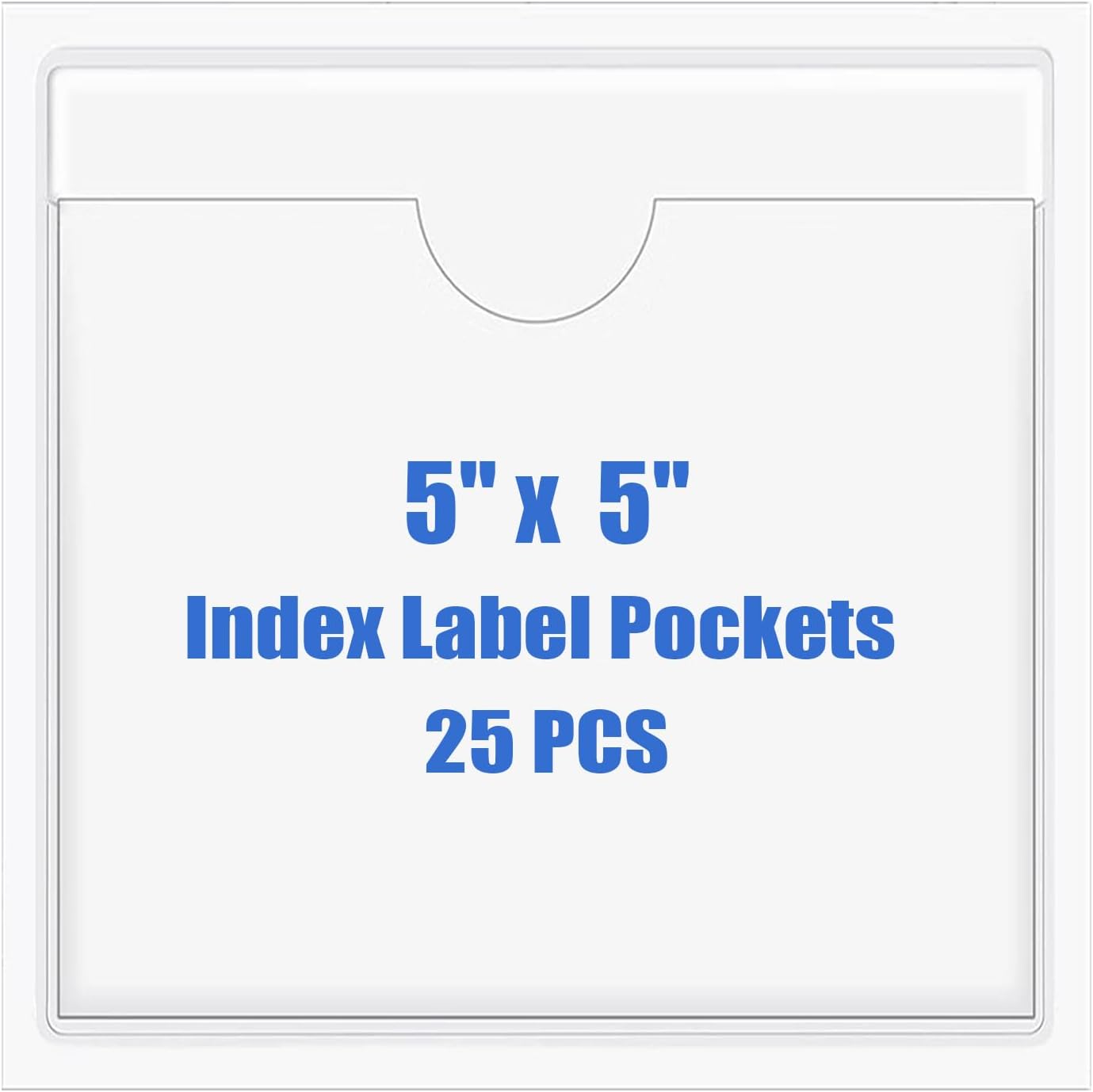 Origin-Joy 25 PCS Self-Adhesive Index Label Pockets, Clear Plastic Peel & Stick Card Holders with Top Open for Loading (5 x 5 inch)