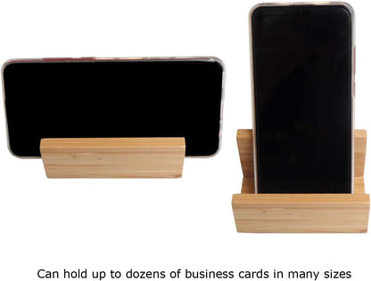 enyuwlcm 2 Pack Bamboo Wood Desktop Business Card Holder Display for Desk Sturdy Business Card Stand for Office Tabletop Counter Organizer