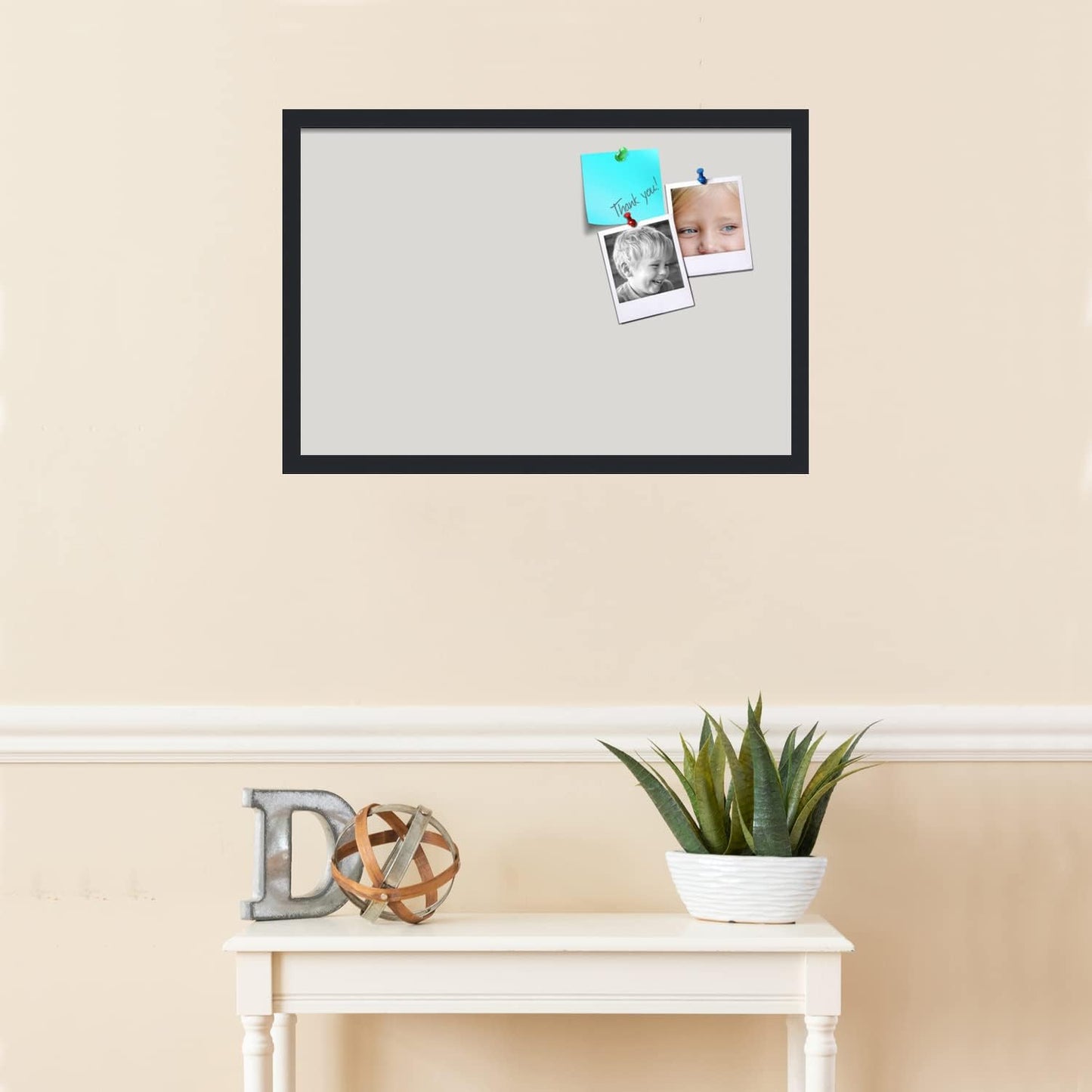 PinPix 27x18 Inch Cork Bulletin Board. This Decorative Framed Pin Board Comes with Light Stone Design and a Satin Black Frame. Ideal for Home Office Decor or Message Board (PinPix-1809)