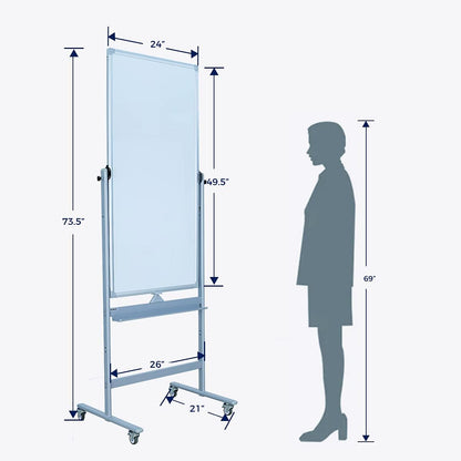 Magnetic Mobile Whiteboard 48x24-in 360° Reversible Two-sided White Board with Wheels, Portable Dry Erase Board Easel with Stand for Office Classroom, Include 6 Dry Erase Markers and 1 Eraser