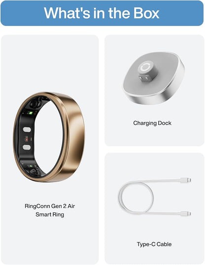 RingConn Gen 2 Air, Ultra-Thin AI Smart Ring, 10-Day Battery Life, Fitness/Sleep/Stress/HR Tracker for Women&Men, No App Fee for Standard Features, iOS & Android Compatible (Size 12, Dune Gold)
