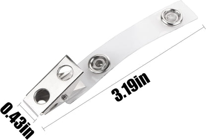 CABAX 30 Pcs Double Hole Metal Badge Clips with PVC Straps, ID Strap Clip Adapter ID Badge Clips for Badge Holders,Office,School, Clear