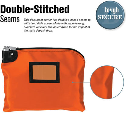 BankSupplies Laminated Nylon Locking Deposit Bag - Orange - 15W x 11H - 2 Keys Included for Each Bag - HIPAA - Puncture Resistant Laminated Nylon - Double Stitched Seams