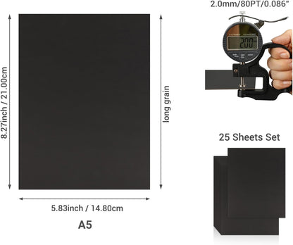 25 Pcs Book Board, Binder Board, Cover Board, Heavy Duty Chipboard for Book Binding, DIY Cardboard (Black, A5 80PT)