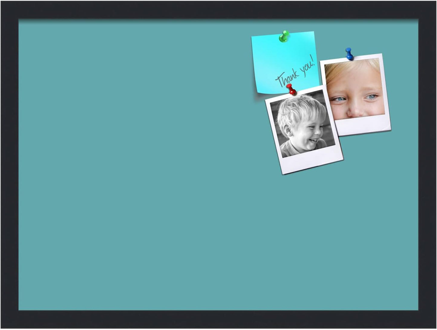 PinPix 22x16 Inch Cork Bulletin Board. This Decorative Framed Pin Board Comes with Aqua Pastel Design and a Satin Black Frame. Ideal for Home Office Decor or Message Board (PinPix-1806)