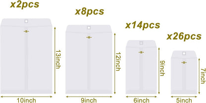 Frienda 4 Sizes Clasp Envelopes Kraft Paper Catalog Clasp Envelope with Closure for Filing, Storing or Mailing Documents, 50 Pieces(5 x 7 In, 6 x 9 In, 9 x 12 In, 10 x 13 In,White)