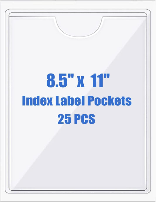 Origin-Joy 25 PCS Self-Adhesive Index Label Pockets, Clear Plastic Peel & Stick Card Holders with Top Open for Loading (8.5 x 11 inch)