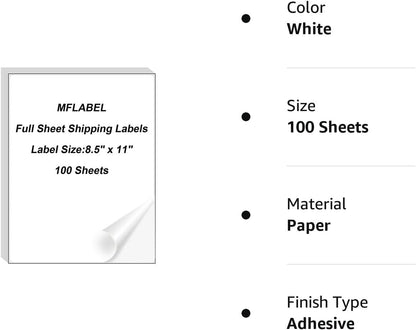 MFLABEL Full Sheet Sticker Label, Address Sticker, White Matte Label Paper, 8-1/2" x 11" Shipping Labels for Laser & Inkjet Printer (1500 Labels, 1500 Sheets)