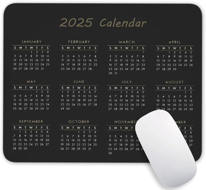 Calendar Mouse Pad, Gaming Mouse Mat with Custom Design, Non-Slip Rubber Base MousePads for Office Home Laptop Travel, 9.5"x7.9"x0.12" Inch (2025 Calendar Black)