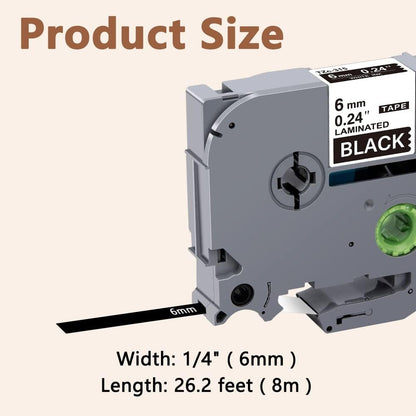 Hehua Tape Tze Tz 6mm 0.23 Laminated Black Compatible for Brother P-Touch TZe-315 TZe315 TZ-315 TZ315 Tape for Ptouch PT D200 D210 D220 D610 H110, 1/4'' x 26.2ft White on Black, 3 Pack