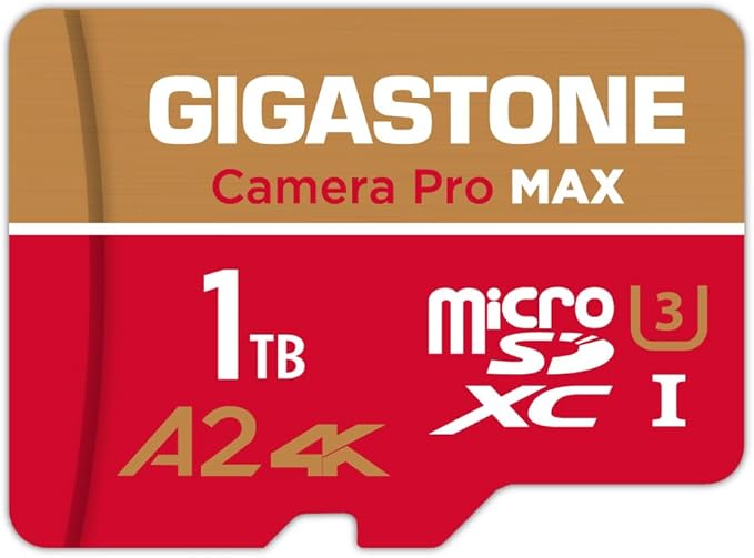 【5-Years Data Recovery】 GIGASTONE 1TB Micro SD Card, 4K Camera Pro MAX, 4K Video Recording for GoPro, DJI, Drone, R/W up to 170/140 MB/s MicroSDXC Memory Card UHS-I U3 A2 V30, with Adapter