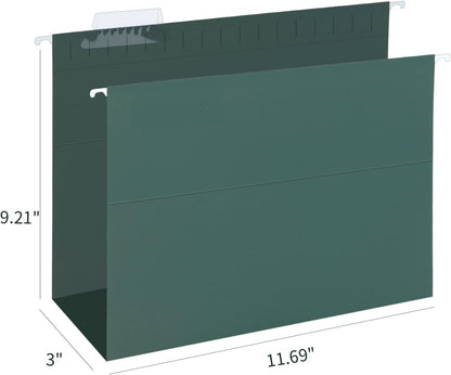 HERKKA Extra Capacity Hanging File Folders, 60 Pack Reinforced Letter Size Hanging Folders with Heavy Duty 3 Inch Expansion, Designed for Bulky Files, Medical Charts, Green