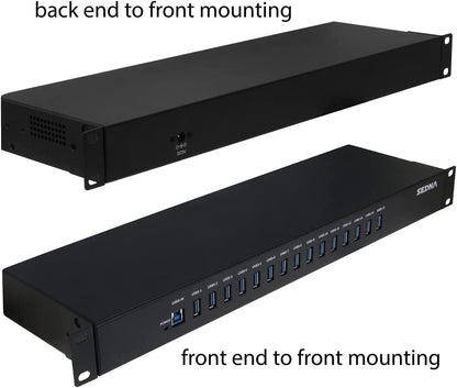 SEDNA - 15 Port USB 3.1 Gen I Hub ( 5Gbps ) - 19 Inch 1U Rack Mount ( 5V10A AC/DC Adapter ), Black