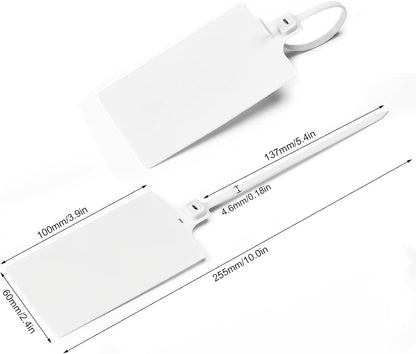 50 White Plastic Writable Shipping Tags - Large, Waterproof, Hanging Labels with One Permanent Marker Pen