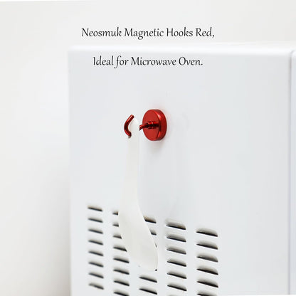 Neosmuk Magnetic Hooks Heavy Duty,Strong Magnet with Hook for Fridge, Super Neodymium Extra Strength Industrial Hooks for Hanging, Magnetic Hanger for Toolbox, Cruise, Grill(Red,4 Pack)