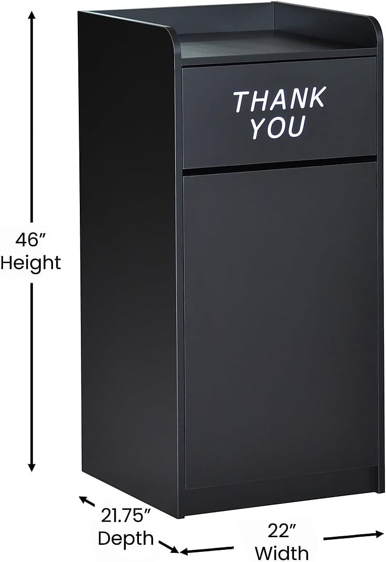 Flash Furniture Sony Laminate Wood Commercial-Grade Trash Receptacle with Tray Top, Wooden Restaurant Trash Can Cabinet and Garbage Receptacle, Black