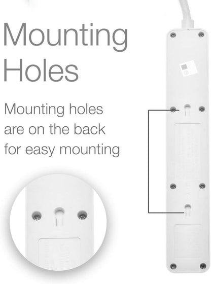 Digital Energy 6-Outlet + 2 USB 1050 Joule Surge Protector Power Strip with 25-Ft Long Extension Cord, White, UL Listed