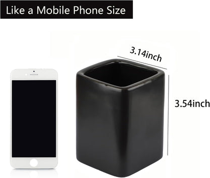 Square Ceramics Desk Pencil Holder for Men and Woman, Suitable for Offices and Homes(Black)