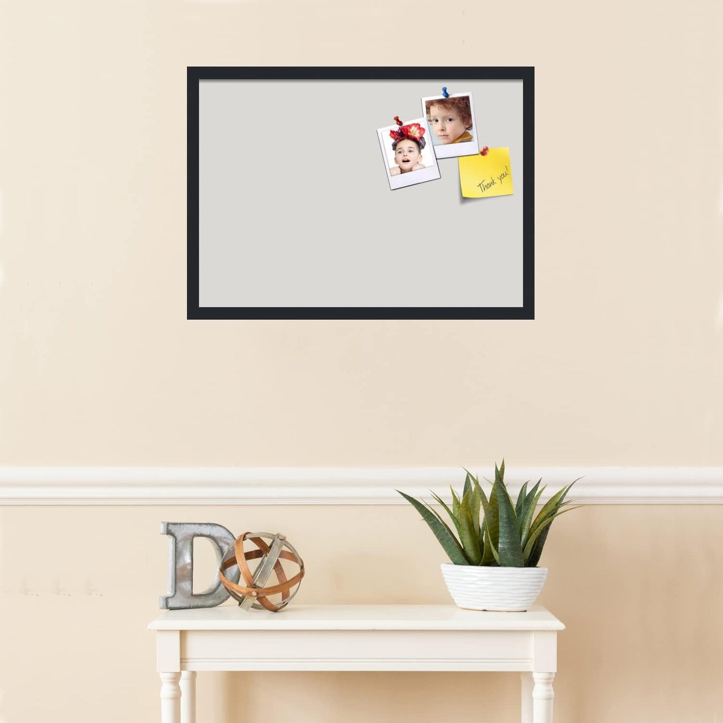 PinPix 27x19 Inch Cork Bulletin Board. This Decorative Framed Pin Board Comes with Light Stone Design and a Satin Black Frame. Ideal for Home Office Decor or Message Board (PinPix-1809)