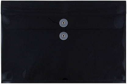 JAM PAPER Plastic Envelopes with Button & String Tie Closure - Legal Booklet - 9 3/4 x 14 1/2 - Black - 3/Pack