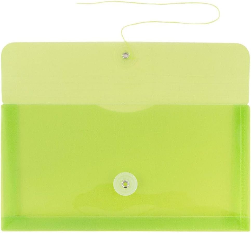 JAM PAPER Plastic Envelopes with Button & String Tie Closure - #10 Business Booklet - 5 1/4 x 10 - Lime Green - 3/pack