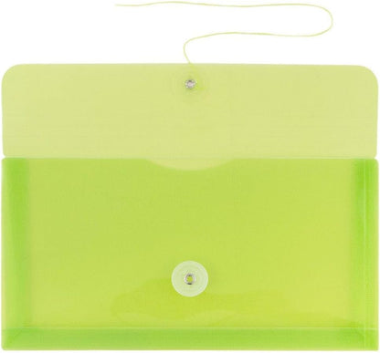 JAM PAPER Plastic Envelopes with Button & String Tie Closure - #10 Business Booklet - 5 1/4 x 10 - Lime Green - 3/pack