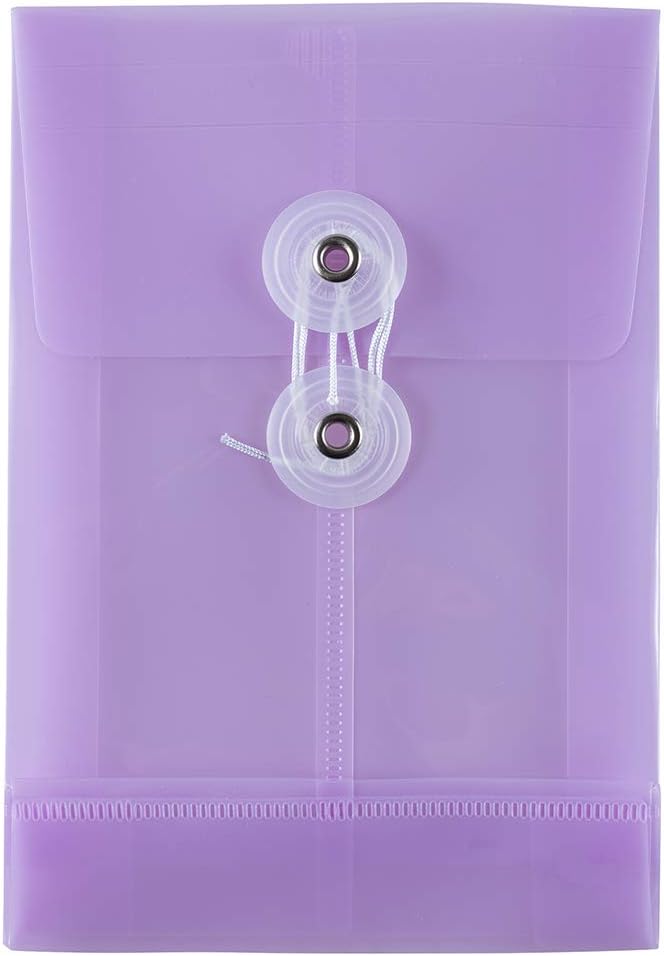 JAM PAPER Plastic Envelopes with Button & String Tie Closure - 4 1/4 x 6 1/4 - Lilac Purple - 12/Pack