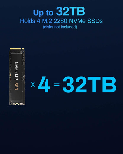 TERRAMASTER D4 SSD NVMe Enclosure - 40Gbps 4Bay, USB Storage Type-C Supports 4xM.2 NVMe 2280 SSDs, Compatible with USB 4/3.2/3.1/3.0, Thunderbolt 5/4/3, Mobile App for Data Backup Included (Diskless)