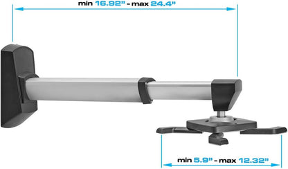 Cmple - Aluminum Short Throw Projector Wall Mount, Tilt & 360 Degree Swivel Wall Projector Bracket Mount with Telescopic Slide for LCD LED Projectors - Max 22lbs (Silver/Black)