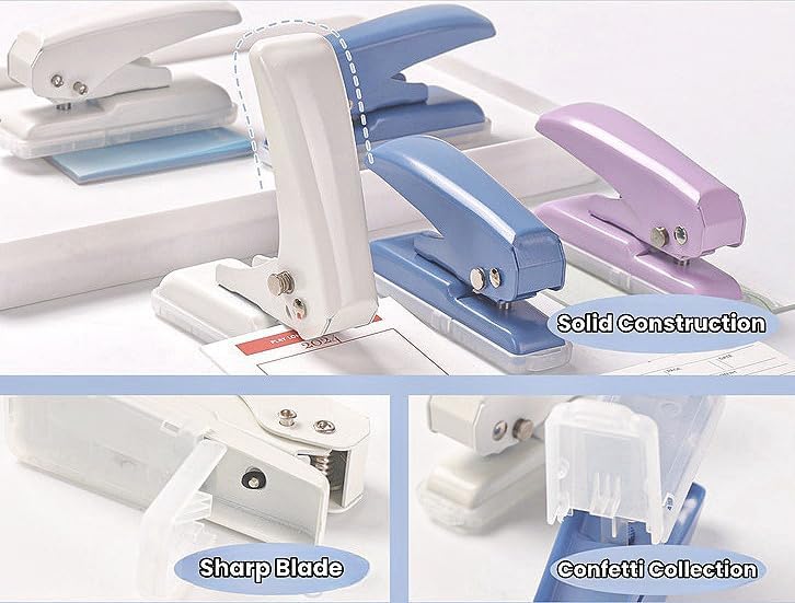 Single Hole Punch, 40 Sheets Punch Capacity Hole Puncher Heavy Duty Hole Puncher Single Small Hole Punch One Hole Puncher for Crafts Paper Cards Tags Scrapbook-1/4 inch Hole, Purple