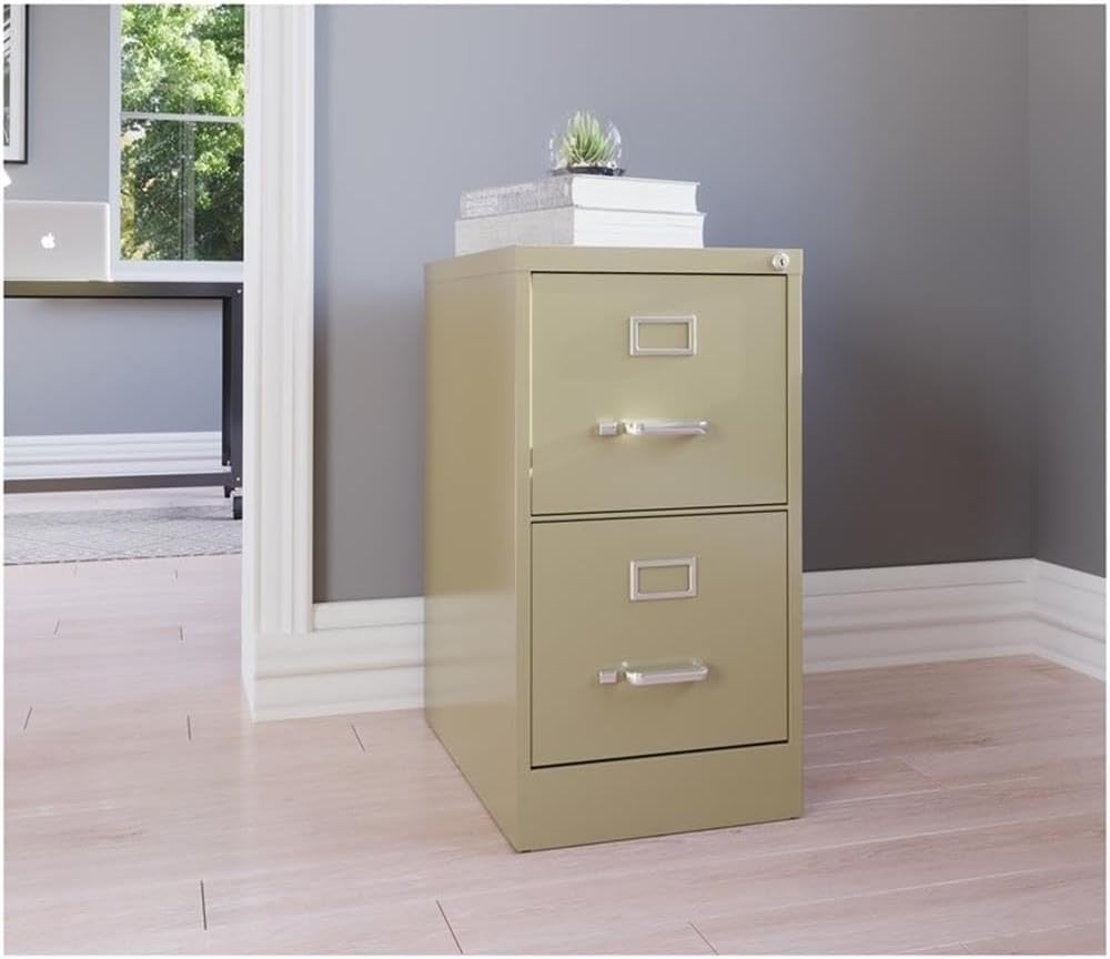 Pemberly Row 2 Drawers 28.38" Vertical Beige Metal Filing Cabinet Lockable Pre-Assembled Stationary Letter Size for Home, Office