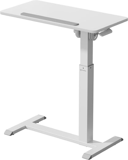 ONKRON Laptop Cart on Wheels, max Load up to 17.6 lbs, Small Rolling Table with Hidden Wheels, Mobile Standing Desk Adjustable Height, 90° Tilting Portable Workstation, Overbed Bedside Desk White