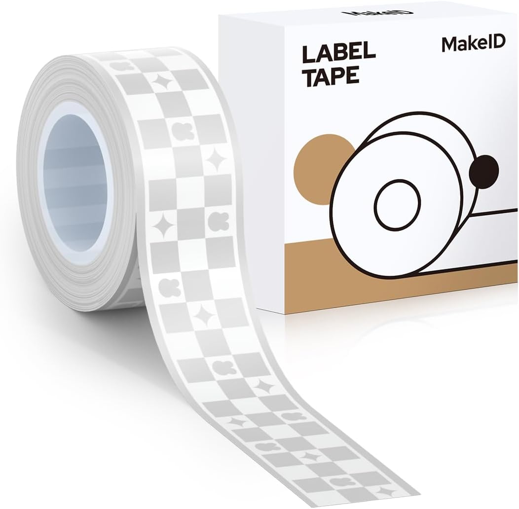 MakeID E1 Q1 Label Maker Tape Refills, 16mm x 4m (0.63" x 13') Continuous Sticker Thermal Laminated Waterproof Self-Adhesive Multipurpose Labeling Tape Replacement
