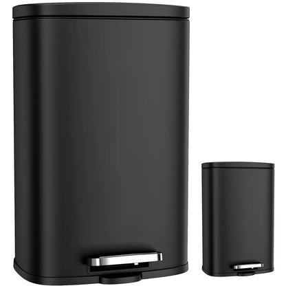 Arlopu 13.2+1.3 Gallon Step Trash Can, Stainless Steel Garbage Bin, Soft-Close Rubbish Bin with Removable Plastic Inner Bucket, Fingerprint-Proof, Lid Dustbin, for Kitchen Home (Black)