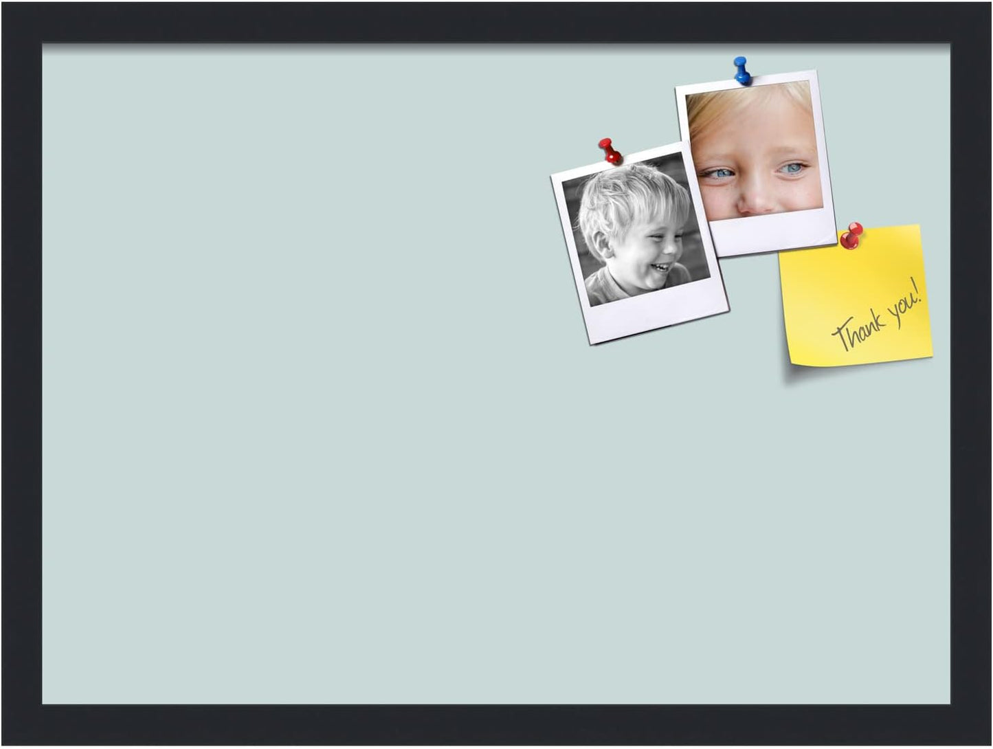 PinPix 22x16 Inch Cork Bulletin Board. This Decorative Framed Pin Board Comes with Soft Blue Design and a Satin Black Frame. Ideal for Home Office Decor or Message Board (PinPix-1814)