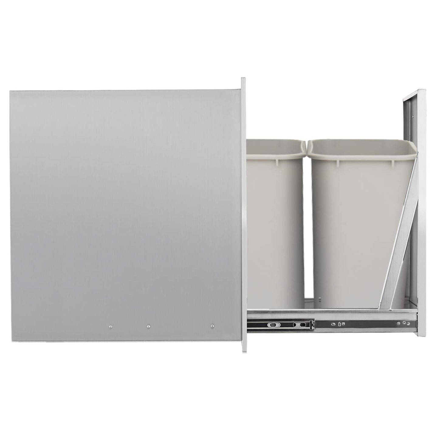 Pull-Out Double Trash Drawer Stainless Steel Outdoor Kitchen Trash Drawer Storage for Two 10 Gallon Commercial Wastebaskets…