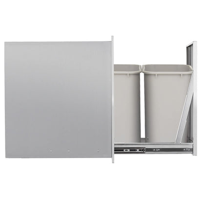 Pull-Out Double Trash Drawer Stainless Steel Outdoor Kitchen Trash Drawer Storage for Two 10 Gallon Commercial Wastebaskets…