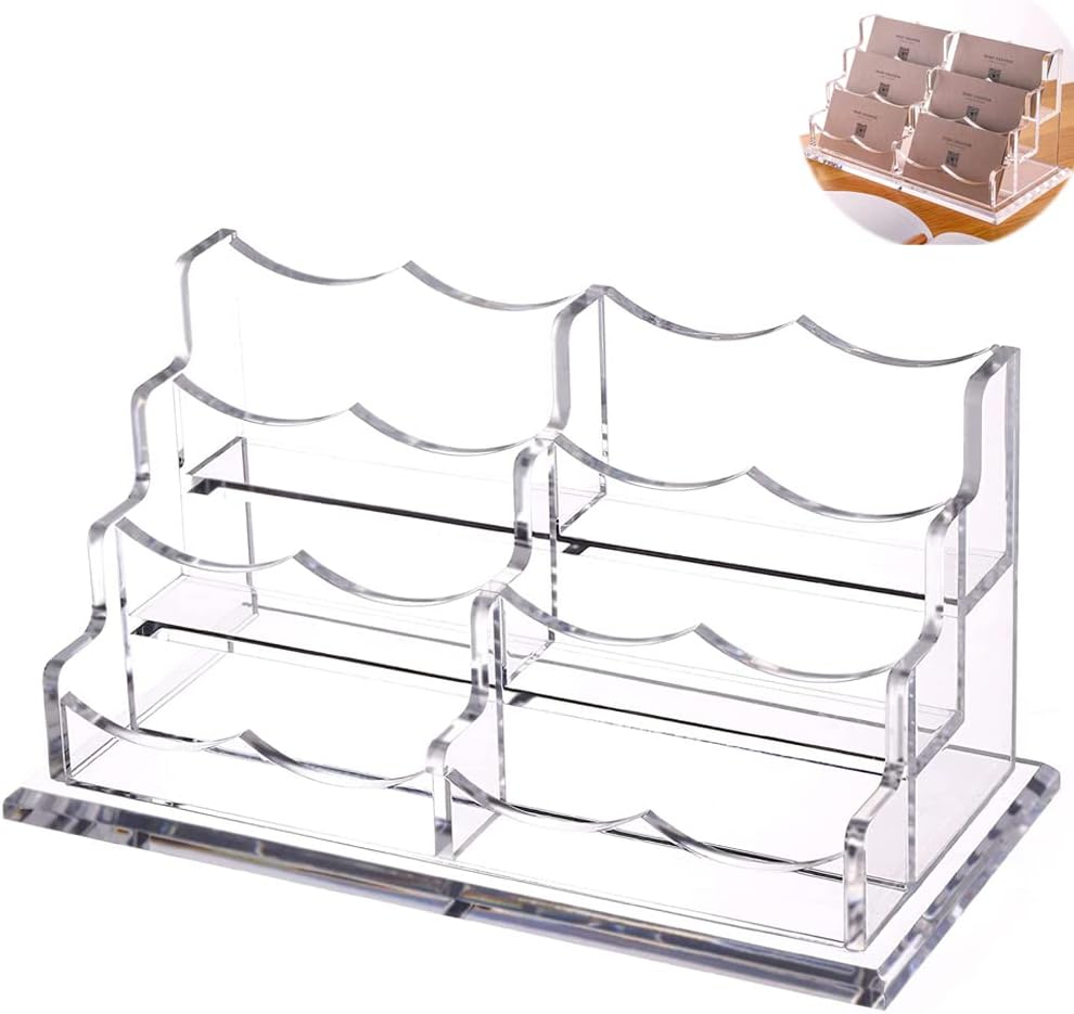 Business Card Holder for Desk, Vertical Clear Acrylic Business Card Display Holders for Desktop (3Tier 6Pocket), (BCH-01)