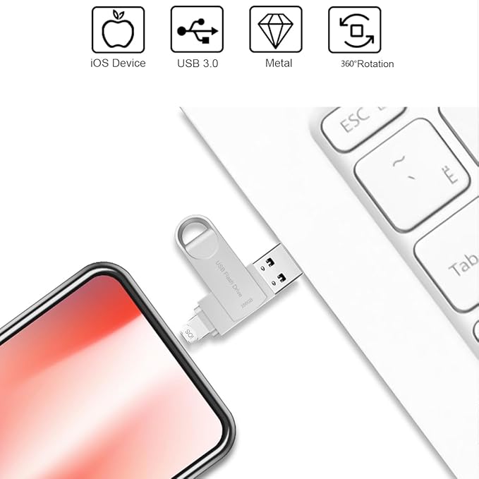 USB 256GB Flash Drive Photo Stick for Phone External Storage DEZOBYTE Compatible for i-Phone Pad Android USB C PC MS02 Silver