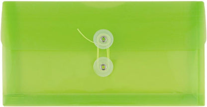 JAM PAPER Plastic Envelopes with Button & String Tie Closure - #10 Business Booklet - 5 1/4 x 10 - Lime Green - 12/Pack