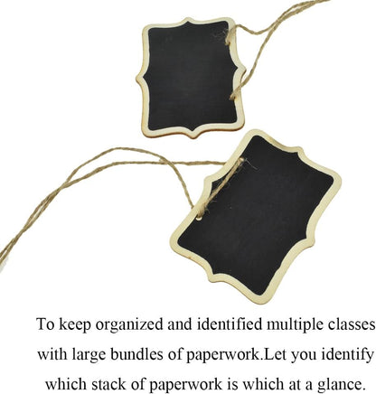 Hahiyo 3.15 x 2.36 Inch Double Sided Chalkboards with Hanging String Help Marking Easy Writing Quick Attach Wood Double-Sided Rectangle Blackboard 15 PCS for Message Signs Food Labels Wedding Party