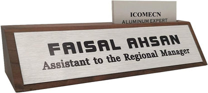 Personalized Business Desk Name Plate with Card Holder Custom Desk Nameplate Support Adding Logo 2" x 8"