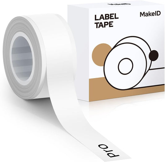 MakeID E1 Q1 Label Maker Tape Refills, 12mm x 4m (0.47" x 13') Continuous Sticker Thermal Laminated Waterproof Self-Adhesive Multipurpose Labeling Tape Replacement