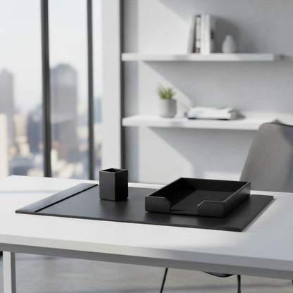 Dacasso Black Bonded Leather Luxury 3 Piece Desk Set - Blotter Pad & Desk Mat Organization Essentials - Executive Decor and Surface Protector