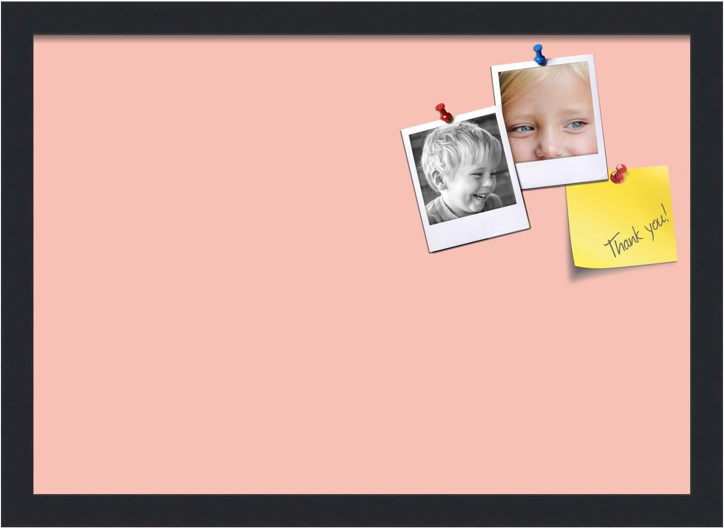 PinPix 20x14 Inch Cork Bulletin Board. This Decorative Framed Pin Board Comes with Pink Pastel Design and a Satin Black Frame. Ideal for Home Office Decor or Message Board (PinPix-1813)