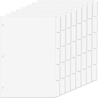 Binder Dividers for 3 Ring Binder, 1/5 Cut Tabs, Letter Size, Blank Write On Page Dividers with 5 Big Tabs for School Office Home, 8 Sets, 40 Dividers, White