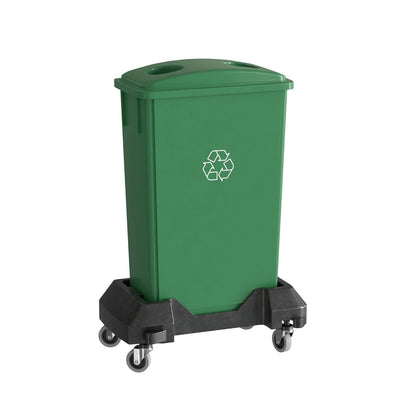 23 Gallon Green Recycle Slim Jim Trash Can with Bottle Slot Lid and Dolly