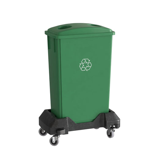 23 Gallon Green Recycle Slim Jim Trash Can with Bottle Slot Lid and Dolly