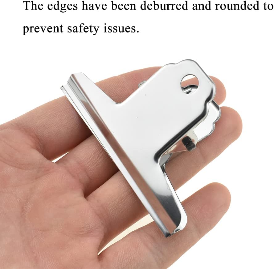 HAHIYO 3inch Silver Bulldog Clips Metal File Hinge Binder Clamps Save Space Strong Spring Jaws Rock Solid Grip Book Lay Flat Deburred Edge for Hang Photos Wall Grid Dog Food 10PCS